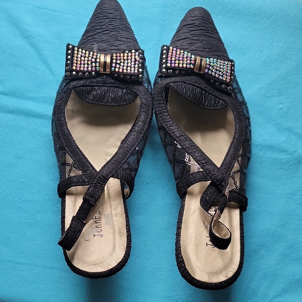 John Fashion Women's Black lace Shoes with Bow Accent Size 10